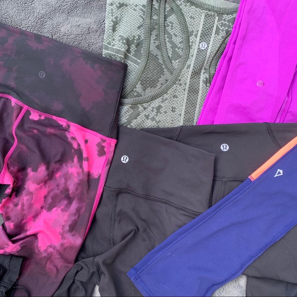 Lot of Lululemon leggings and yoga athletic wear